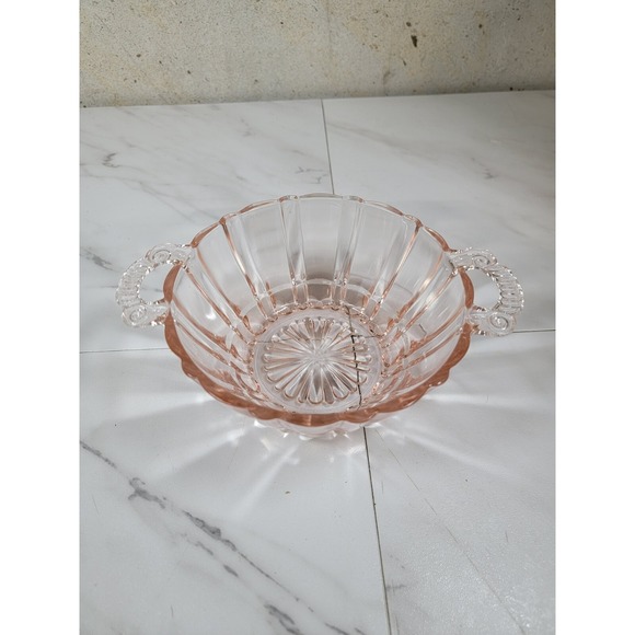 Vintage Pretty "Fluorescent‎ Pink" Depression Glass CANDY Bowl 5-1/2" w/Handles - Picture 2 of 12